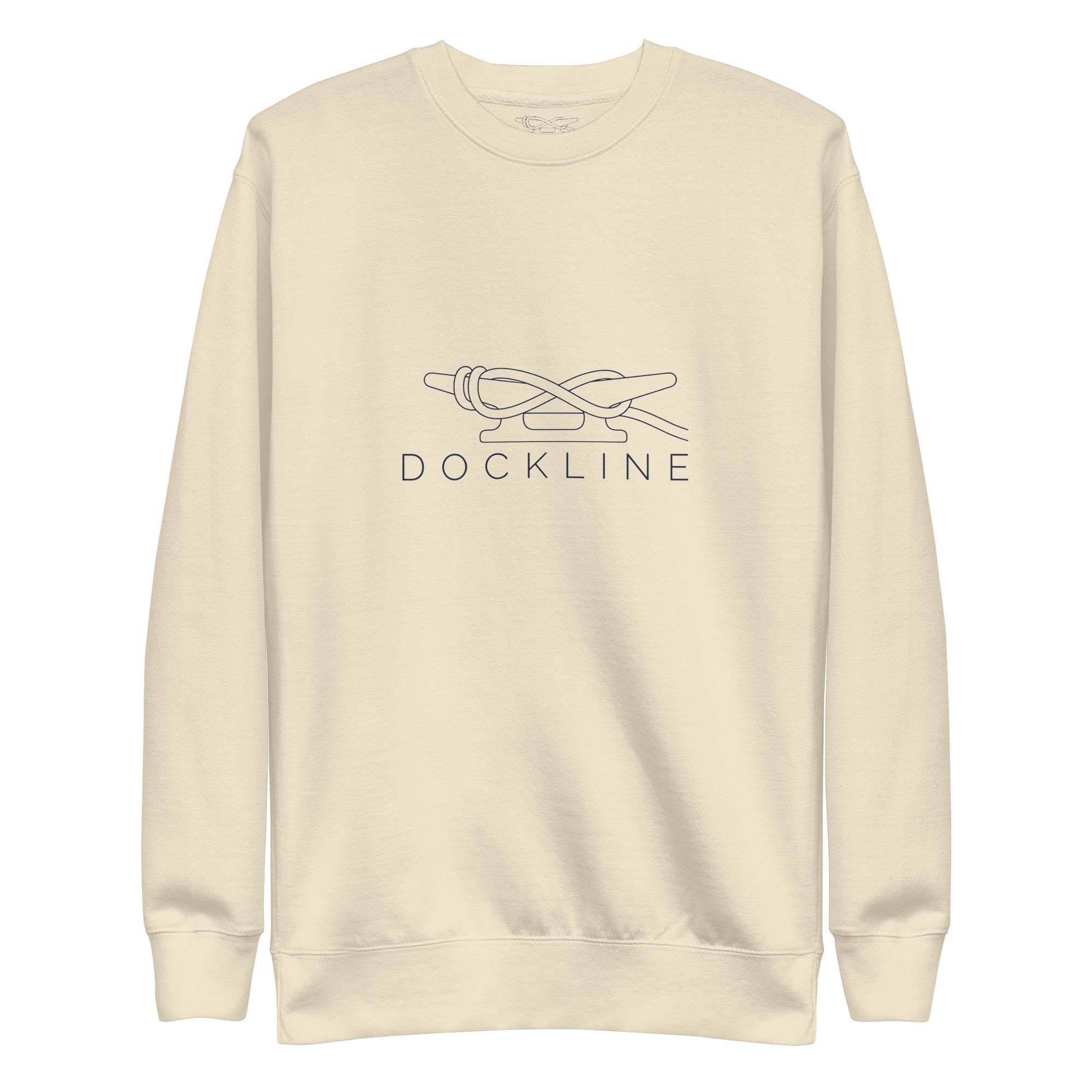 Dockline Mark Crew in Bone with navy lockup, front view