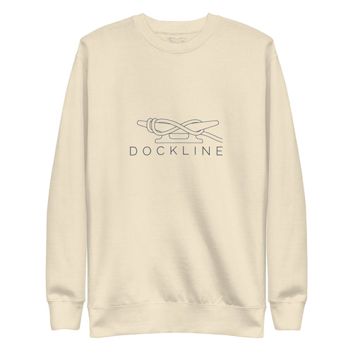 Dockline Mark Crew in Bone with navy lockup, front view