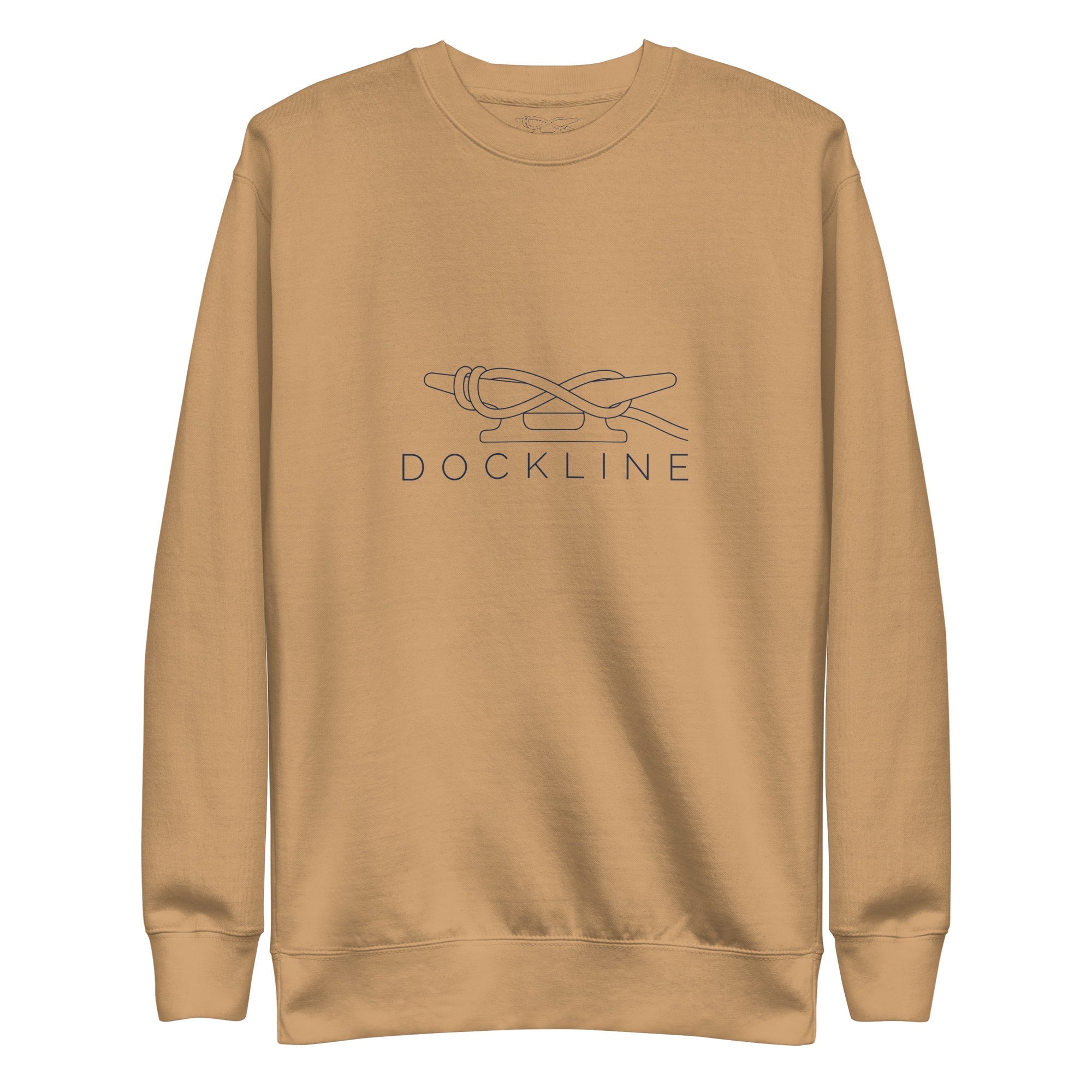 Dockline Mark Crew in Khaki with navy lockup, front view