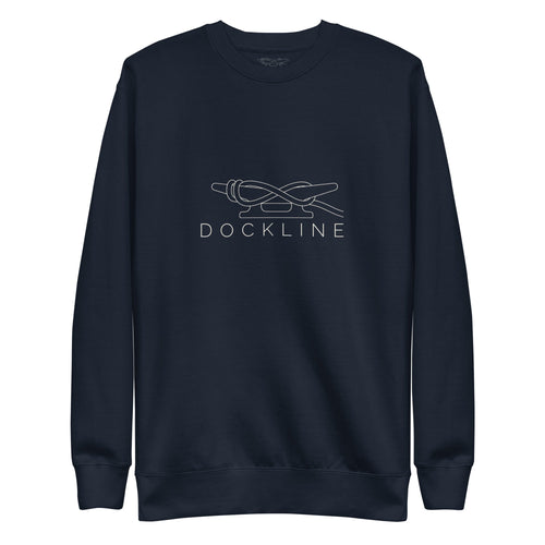 Dockline Mark Crew in Navy Blazer with Sail Cream lockup, front view