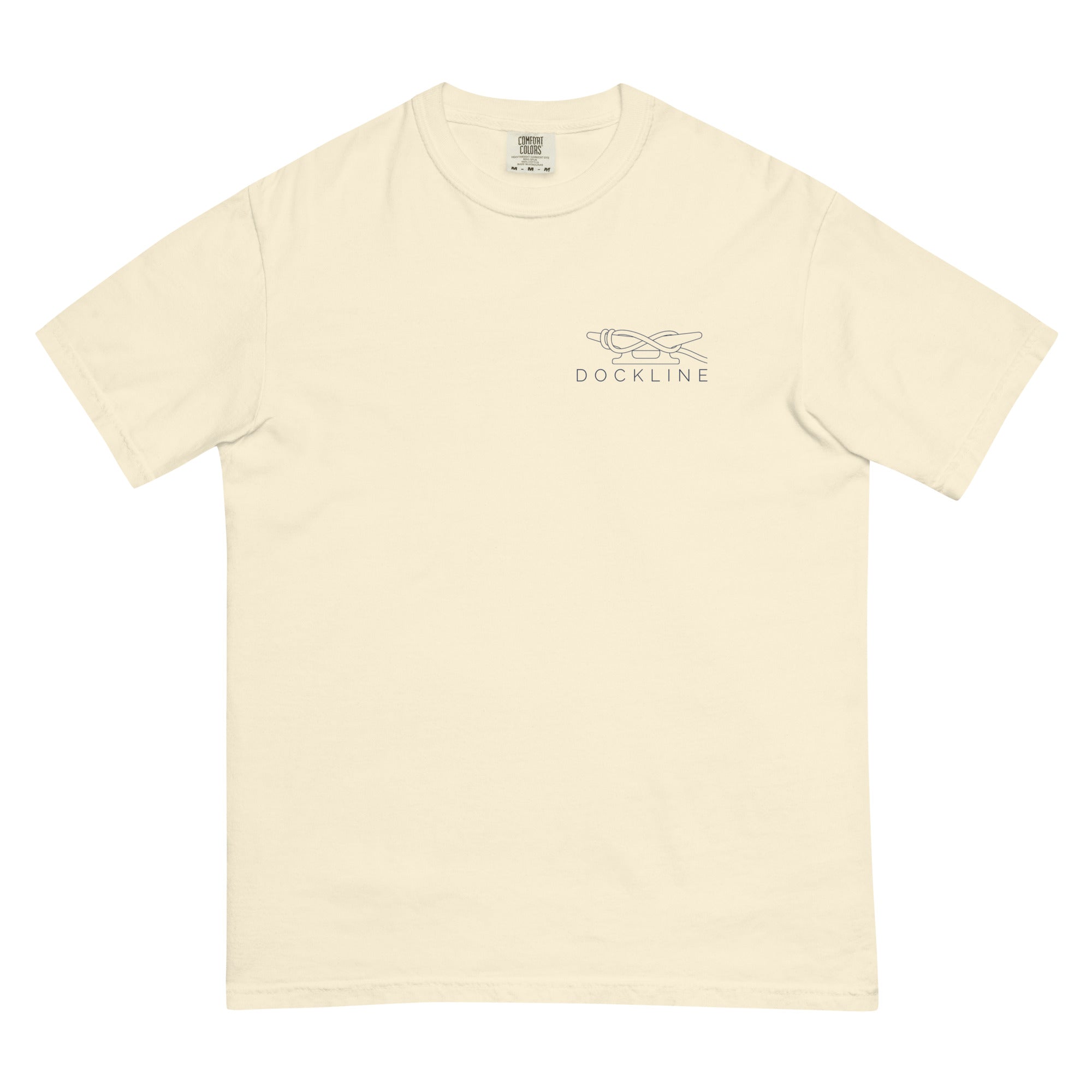 Dockline Tee in Ivory with navy cleat-hitch print, front view