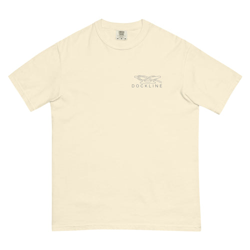 Dockline Tee in Ivory with navy cleat-hitch print, front view