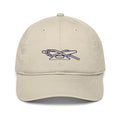 Dockline Cap in Oyster with navy cleat-hitch embroidery, front view