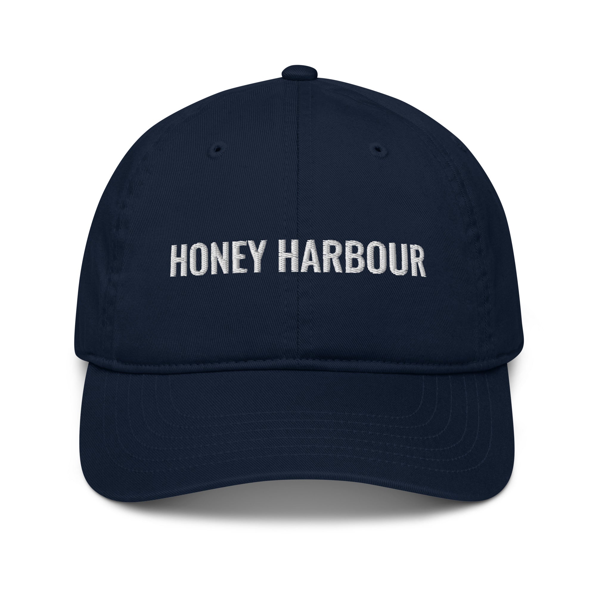 Honey Harbour Cap in Pacific with white embroidery, front view