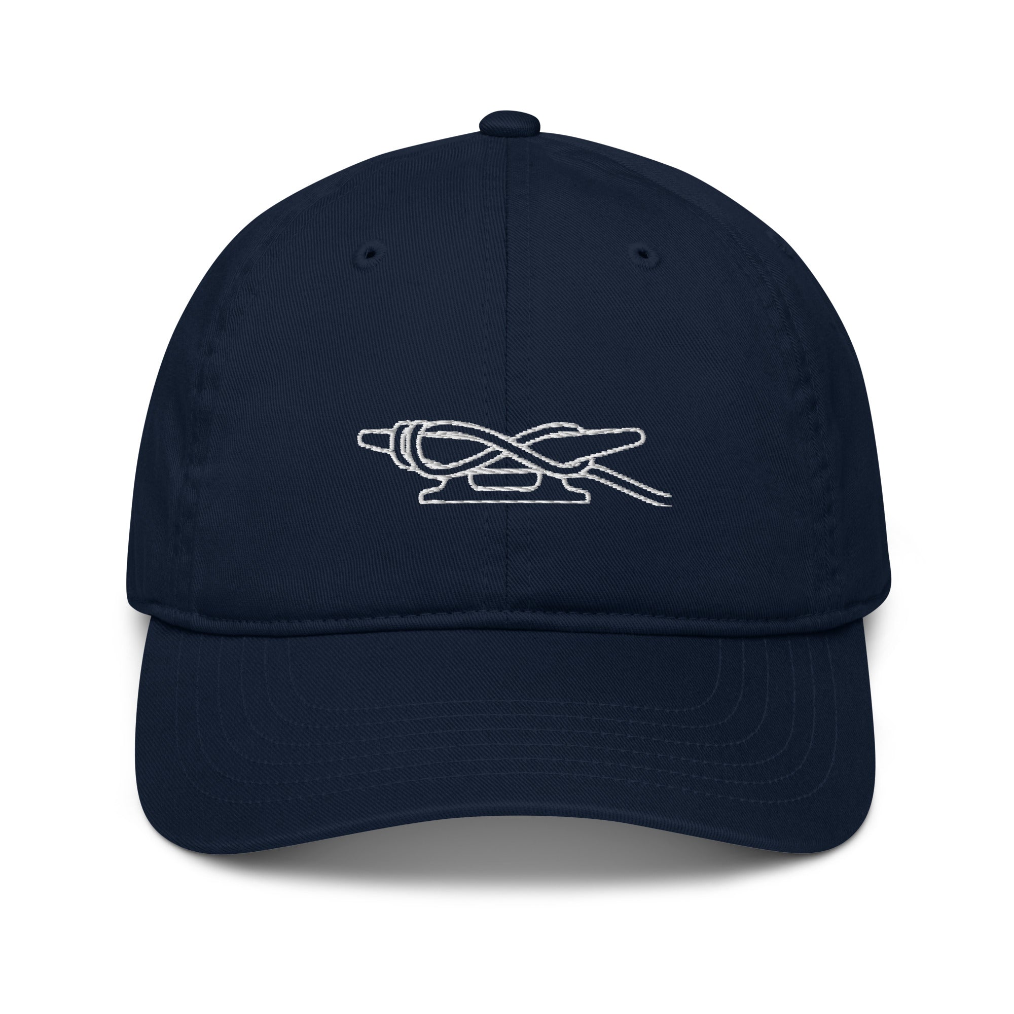 Dockline Cap in Pacific with white cleat-hitch embroidery, front view