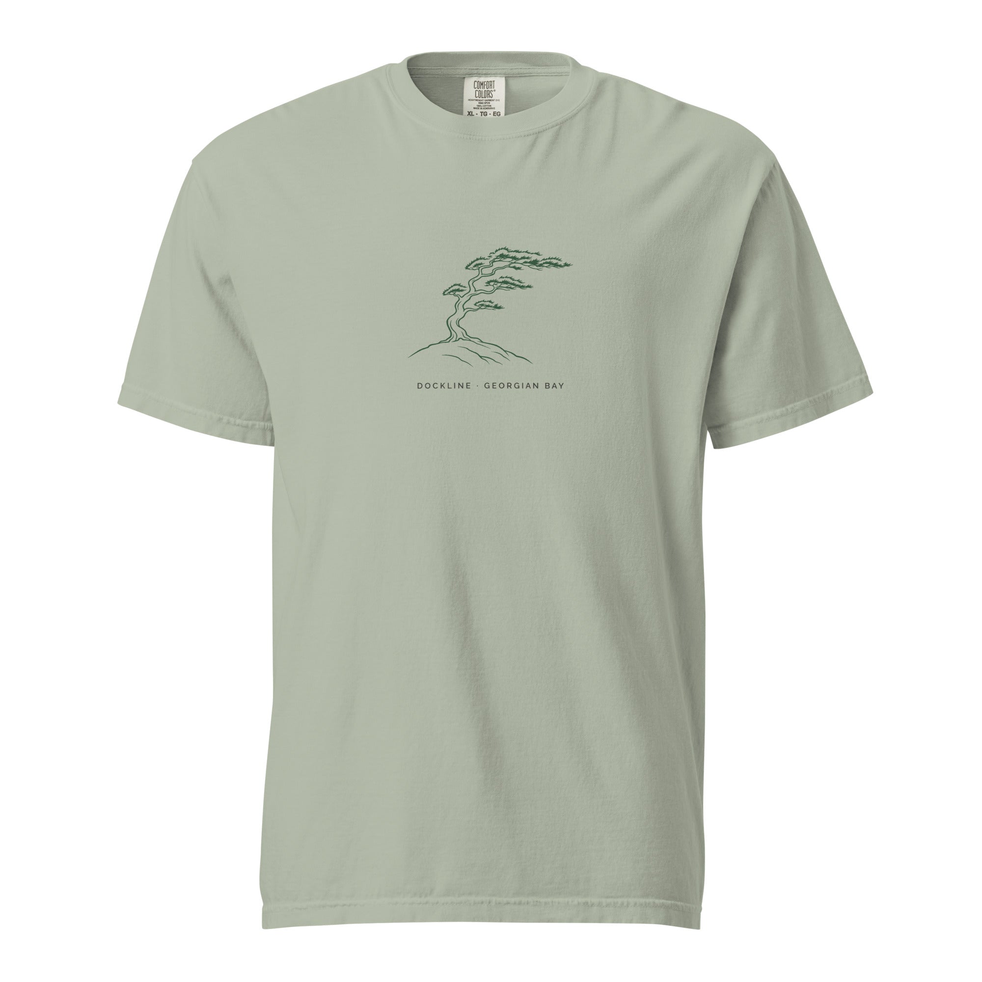 Windswept Pine Tee in Bay with pine illustration print, front view