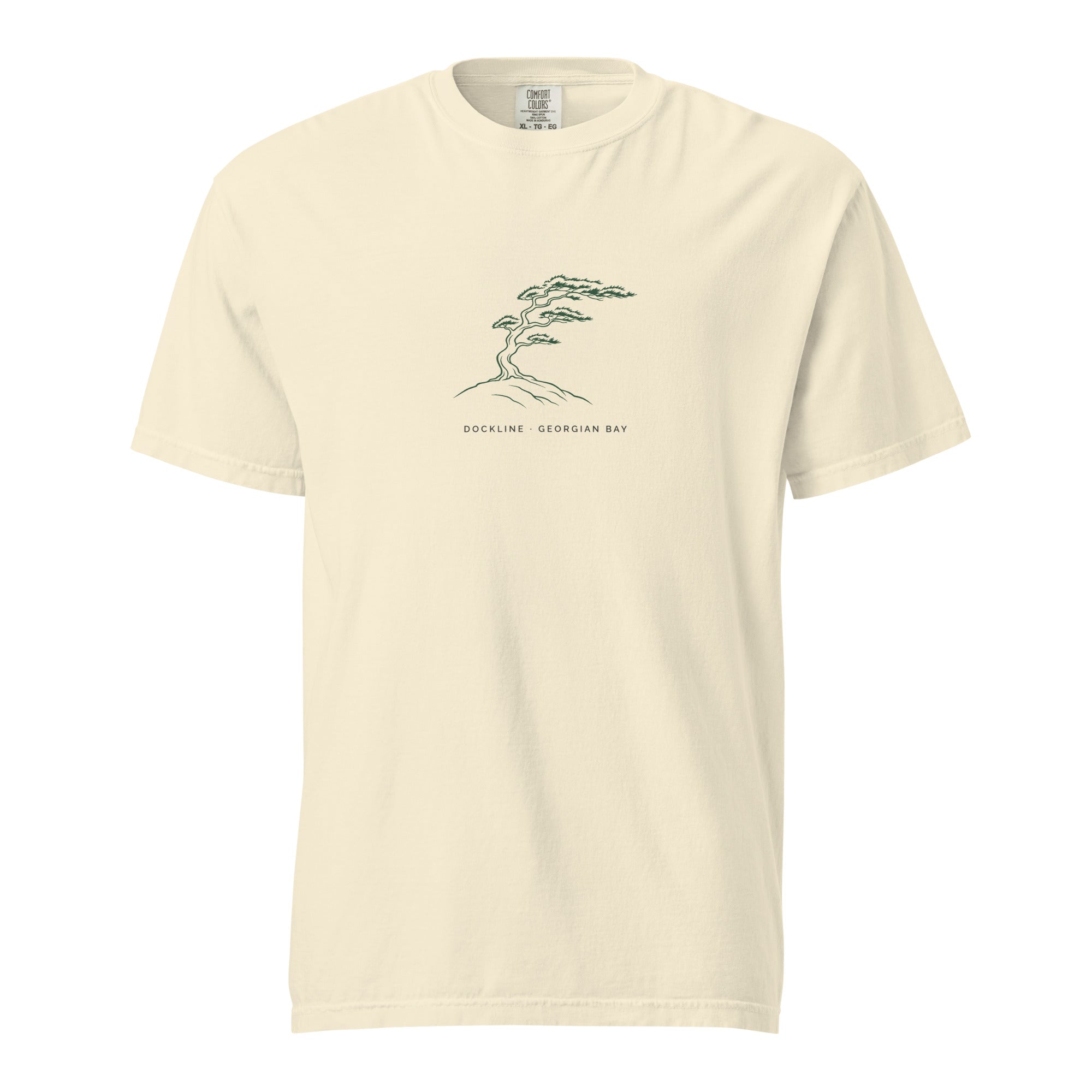 Windswept Pine Tee in Ivory with pine illustration print, front view