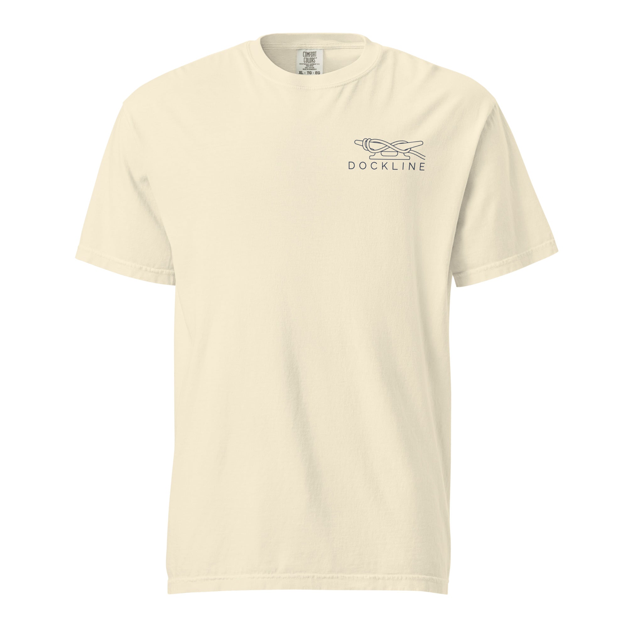 Dockline Tee in Ivory with navy cleat-hitch print, ghost front view