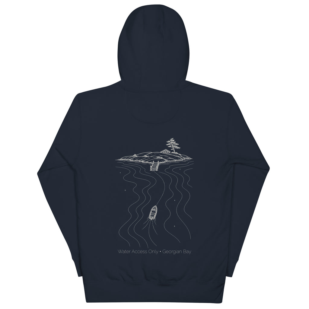 Water Access Only Hoodie in Navy Blazer with Sail Cream back illustration, back view