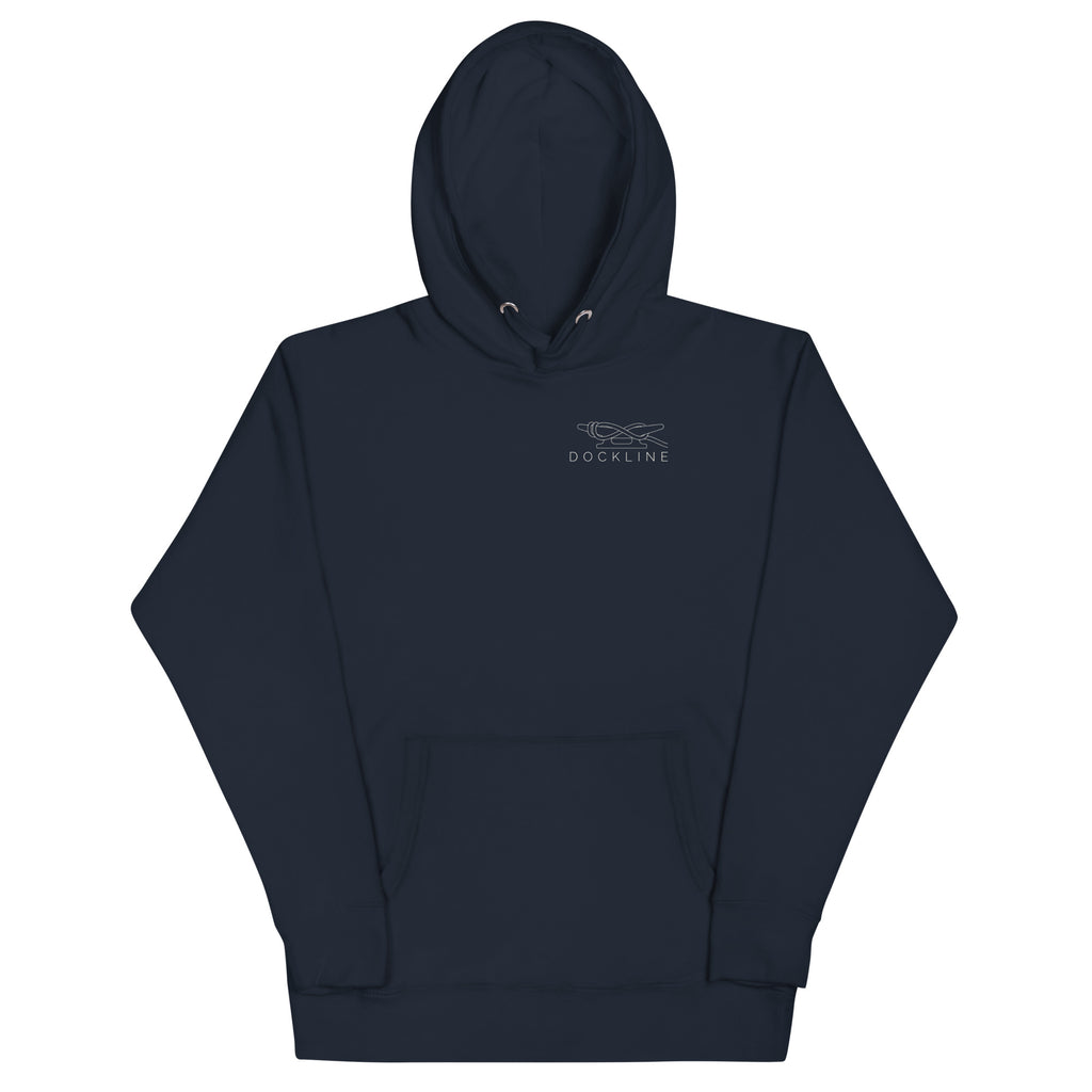 Water Access Only Hoodie in Navy Blazer with Sail Cream chest lockup, front view