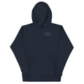 Water Access Only Hoodie in Navy Blazer with Sail Cream chest lockup, front view