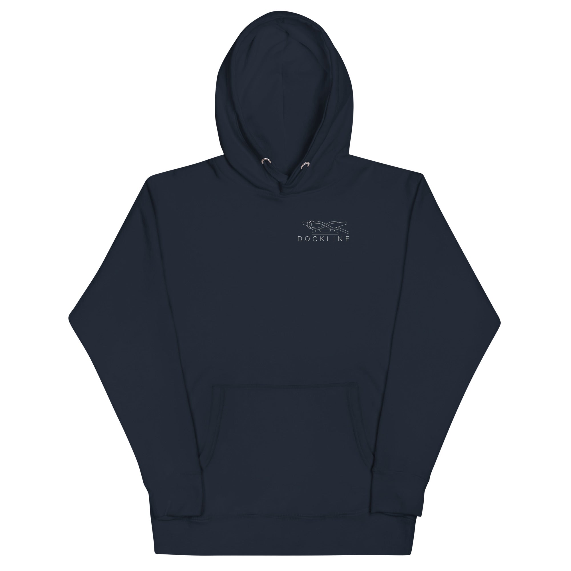 Water Access Only Hoodie in Navy Blazer with Sail Cream chest lockup, front view