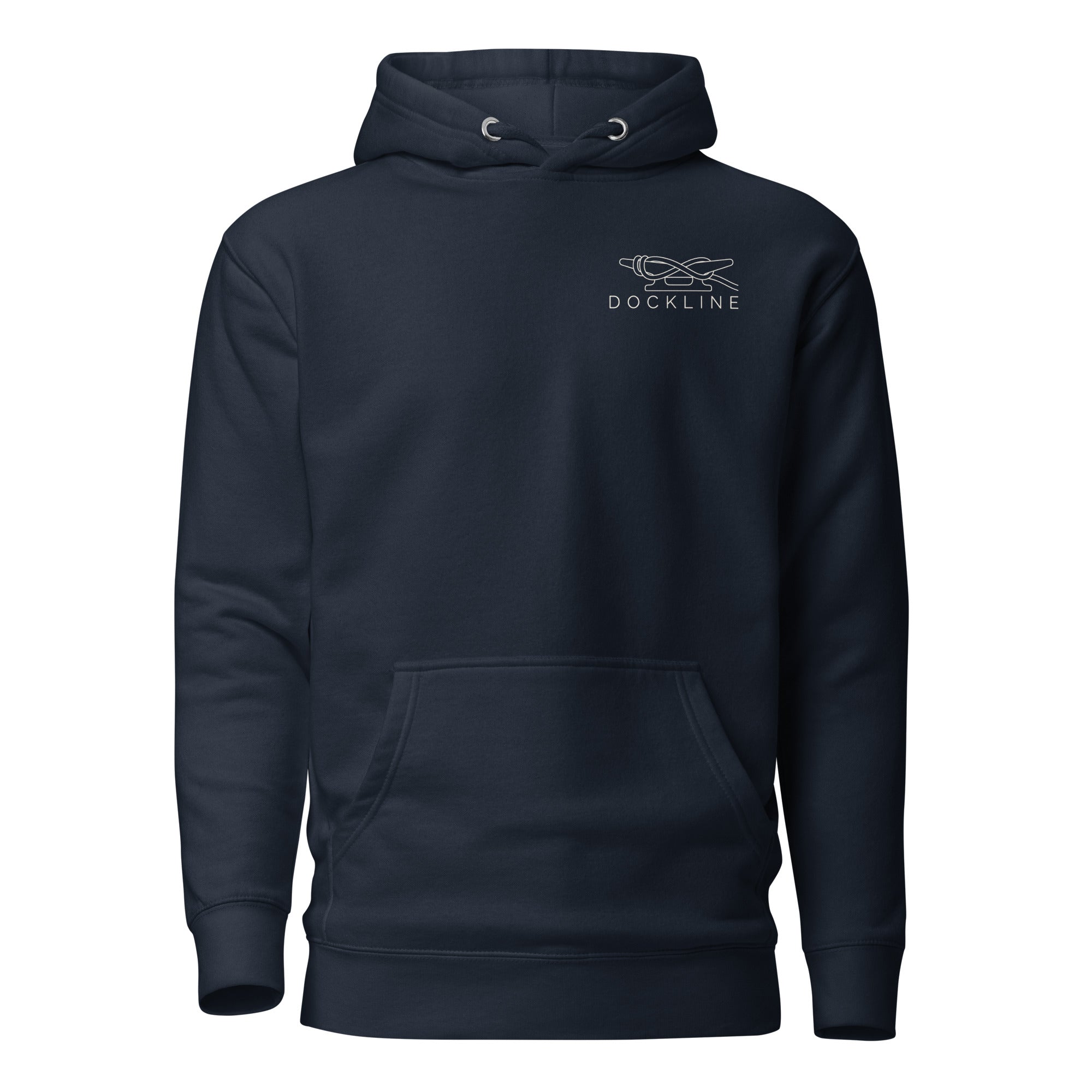 Water Access Only Hoodie in Navy Blazer with Sail Cream chest lockup, front view