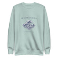 Sweetwater Sea Crewneck in Agave with navy engraving print, front view