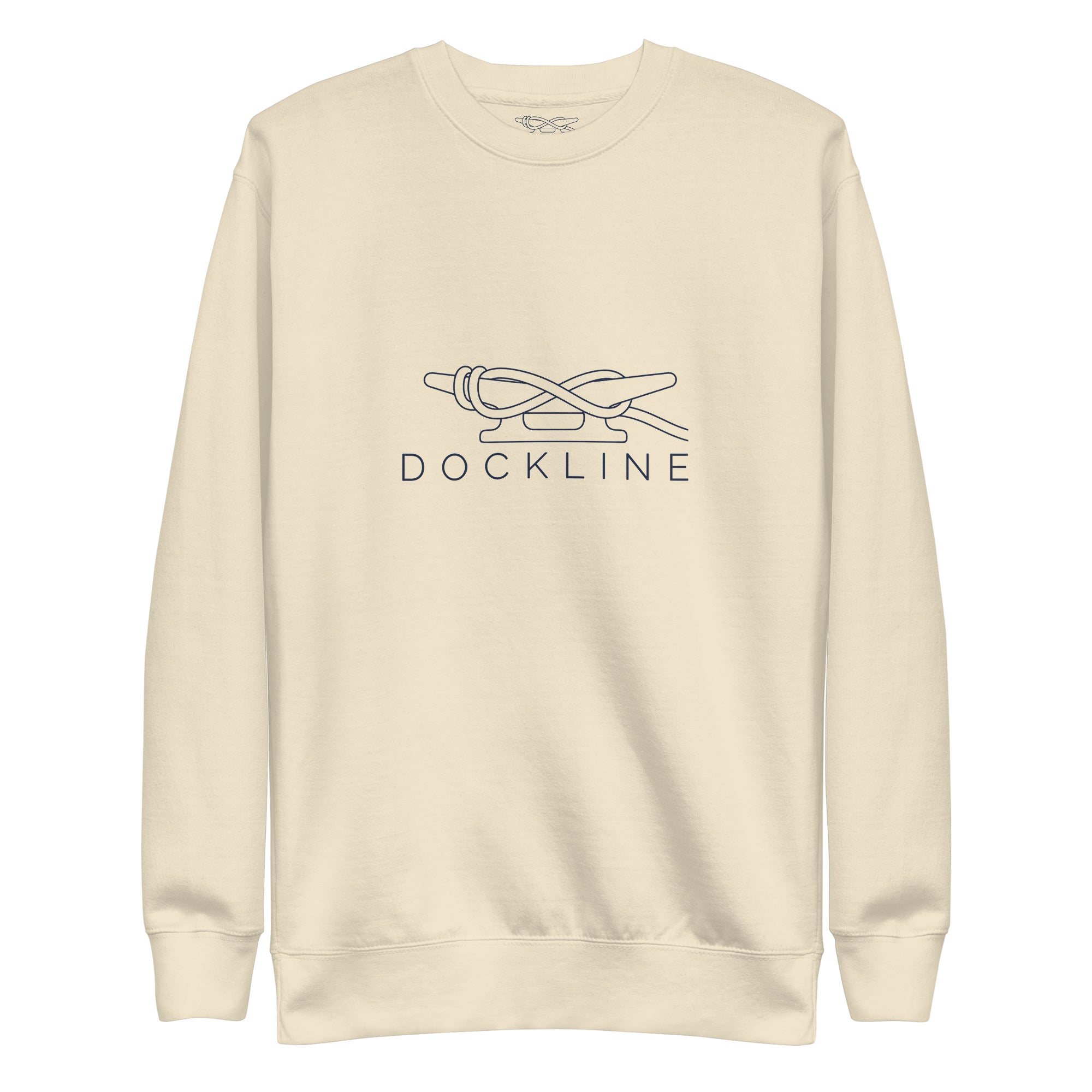 Dockline Mark Crew in Bone with navy lockup, front view