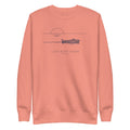 Last Boat Home Crewneck in Dusty Rose with navy illustration, front view