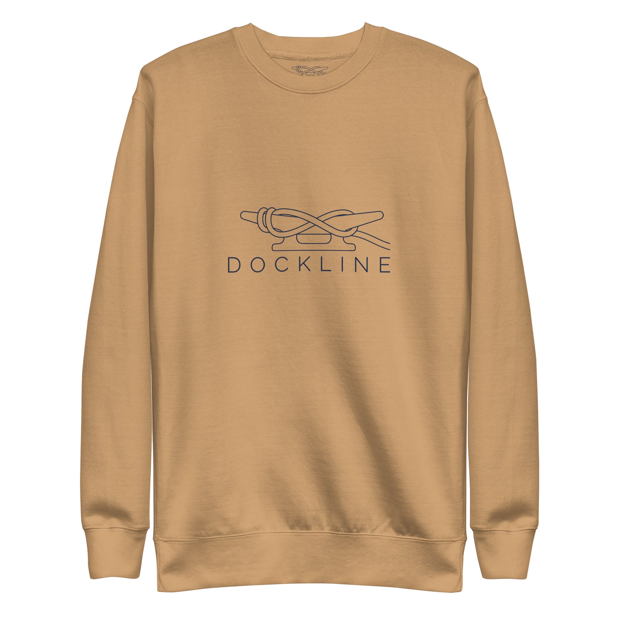 Dockline Mark Crew in Khaki with navy lockup, front view