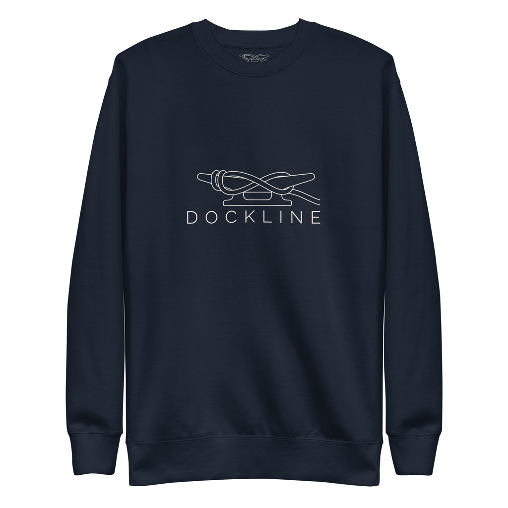 Dockline Mark Crew in Navy Blazer with Sail Cream lockup, front view