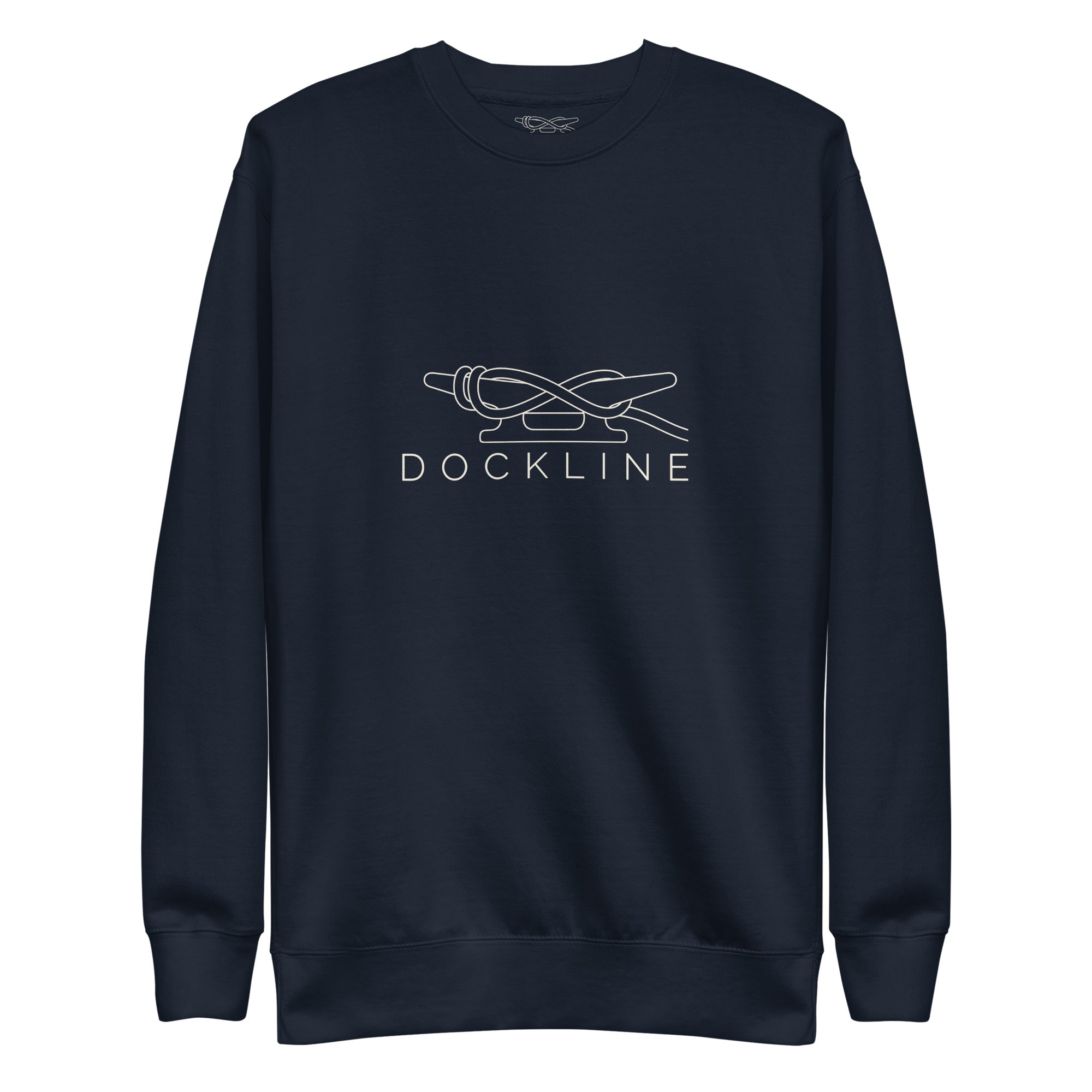 Dockline Mark Crew in Navy Blazer with Sail Cream lockup, front view