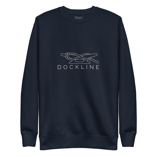 Dockline Mark Crew in Navy Blazer with Sail Cream lockup, front view