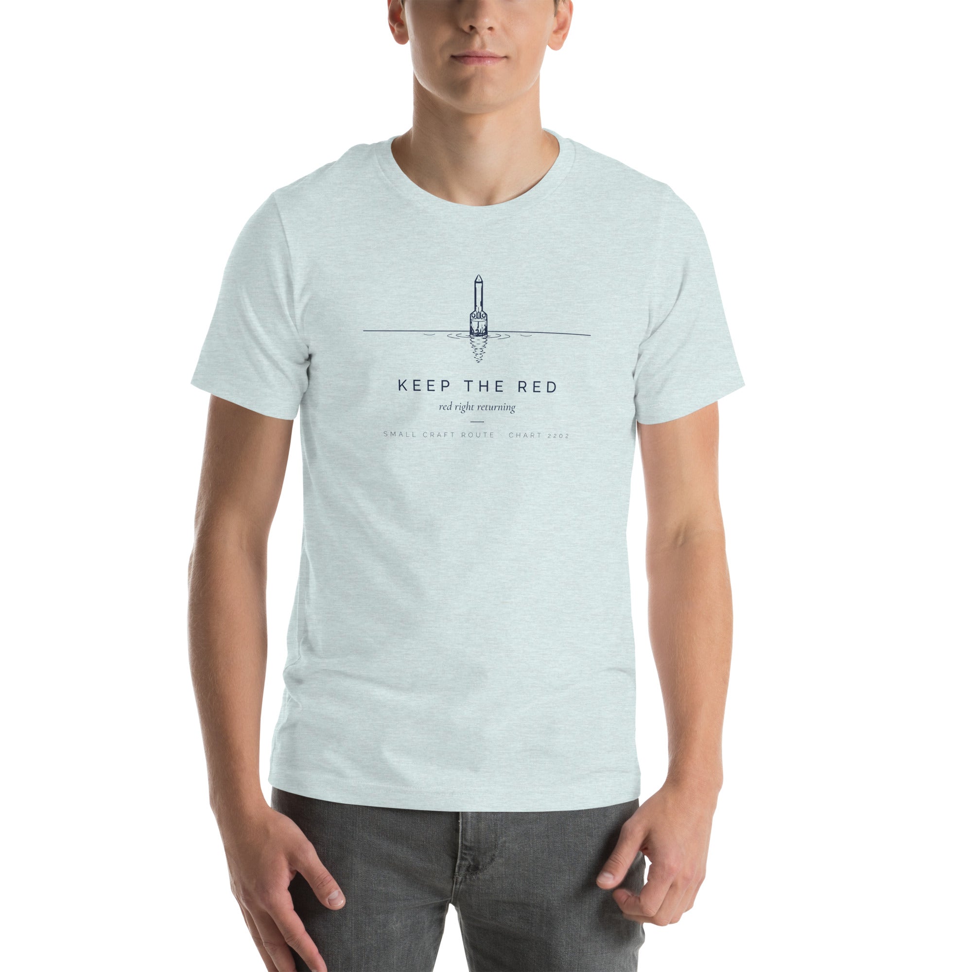 Keep the Red tee in Heather Prism Ice Blue, front view