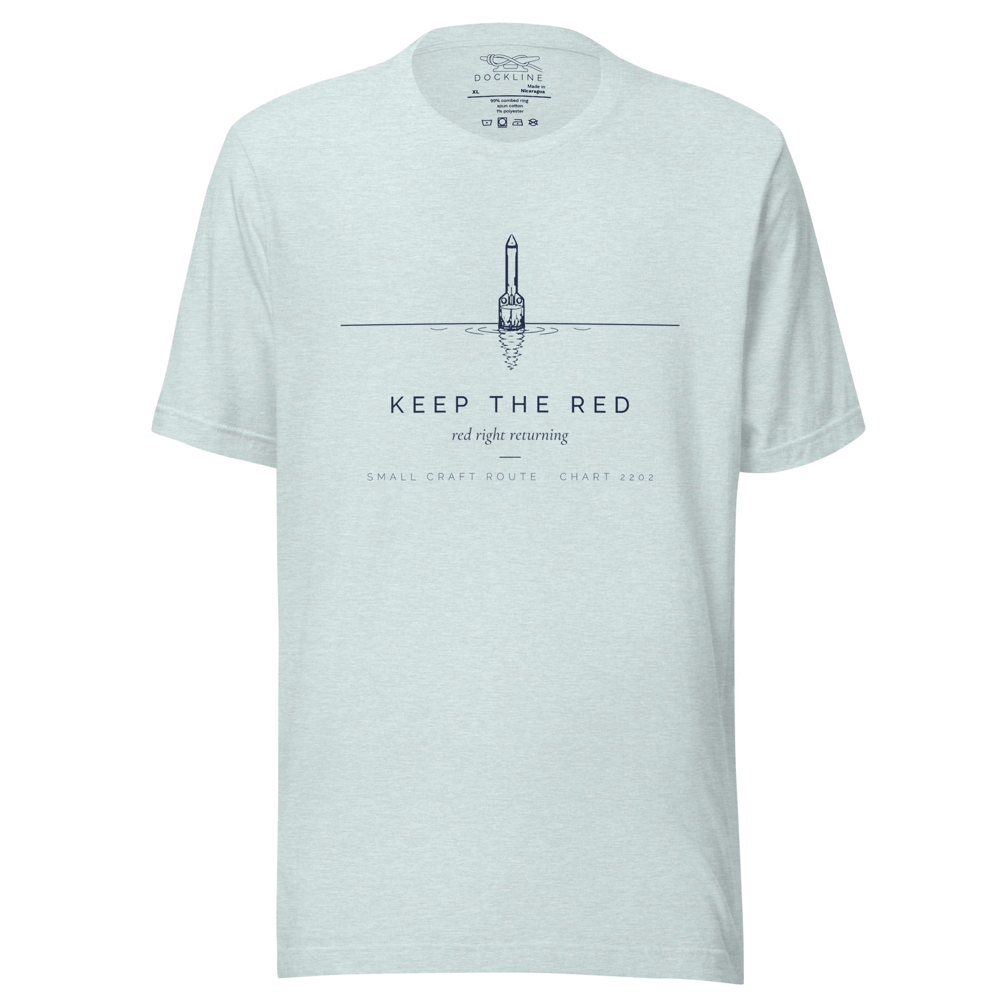Keep the Red Tee in Heather Prism Ice Blue with navy artwork, product-only front view